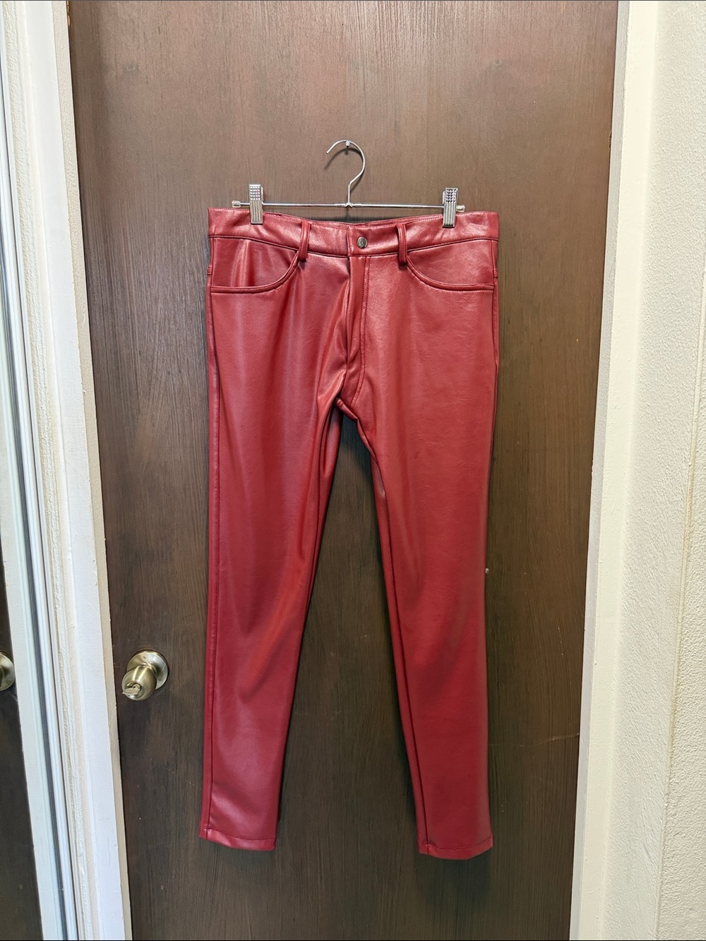 womens Red Faux Leather Pants